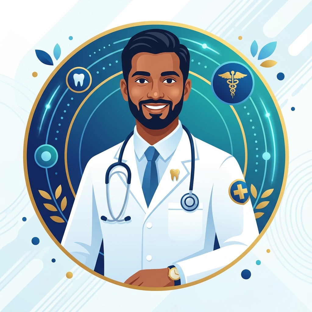 Dr. Sumeet Jain lead implantologist and prosthodontist vector illustration